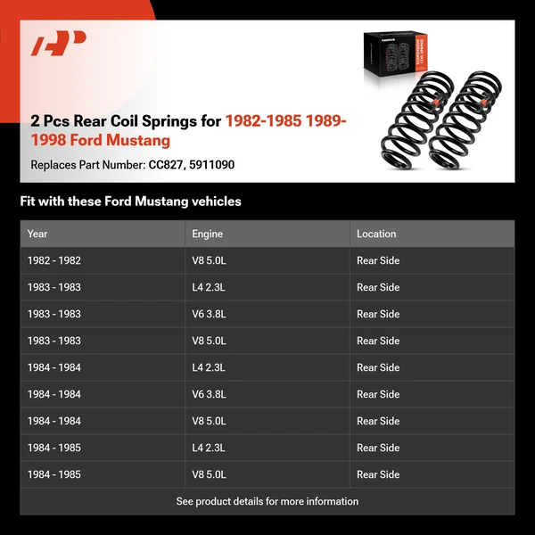 2 Pcs Rear Coil Springs for 1982-1985 1989-1998 Ford Mustang