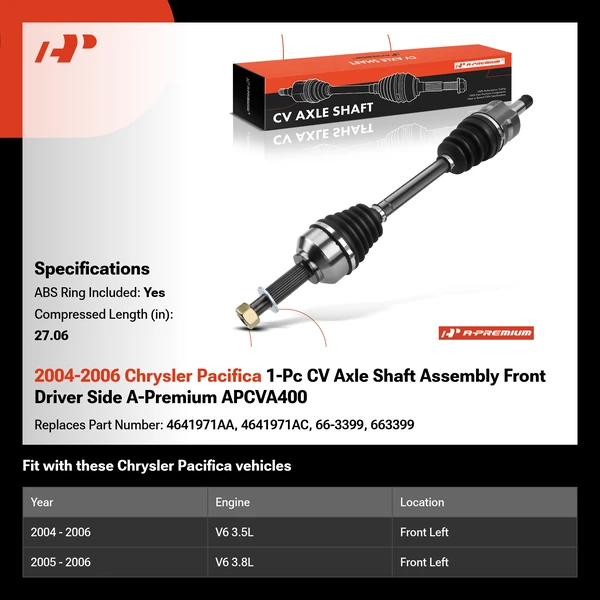 2004-2006 Chrysler Pacifica 1-Pc CV Axle Shaft Assembly Front Driver Side A-Premium APCVA400