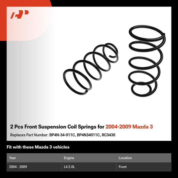 2 Pcs Front Suspension Coil Springs for 2004-2009 Mazda 3