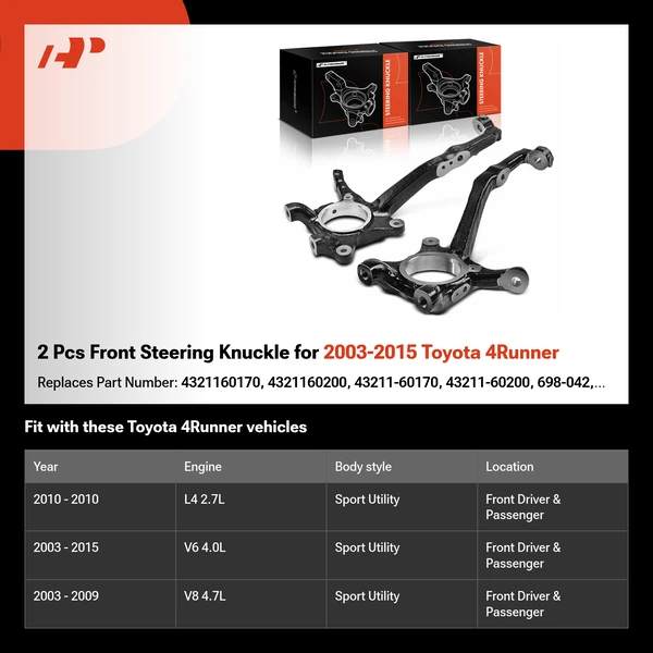 2 Pcs Front Steering Knuckle for 2003-2015 Toyota 4Runner