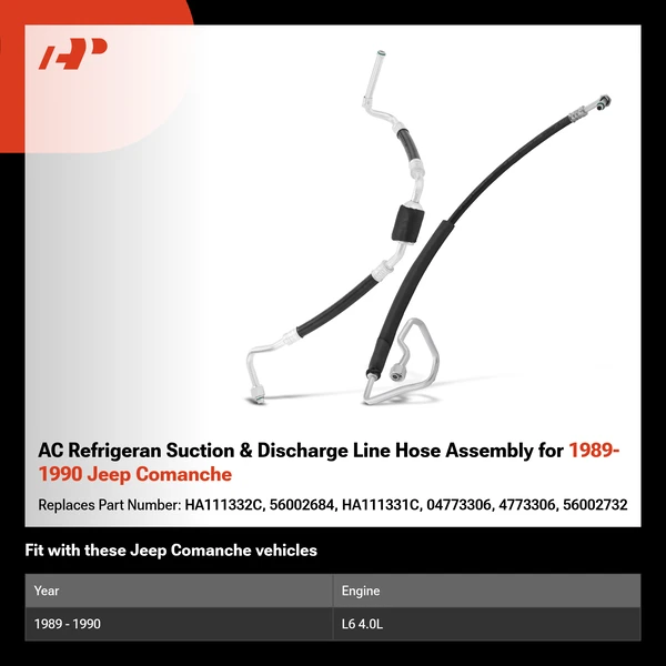AC Refrigeran Suction & Discharge Line Hose Assembly for 1989-1990 Jeep Comanche