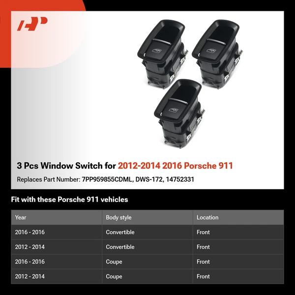 3 Pcs Window Switch for 2012-2014 2016 Porsche 911