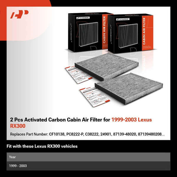 2 Pcs Activated Carbon Cabin Air Filter for 1999-2003 Lexus RX300