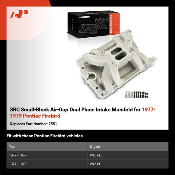 SBC Small-Block Air-Gap Dual Plane Intake Manifold for 1977-1979 Pontiac Firebird