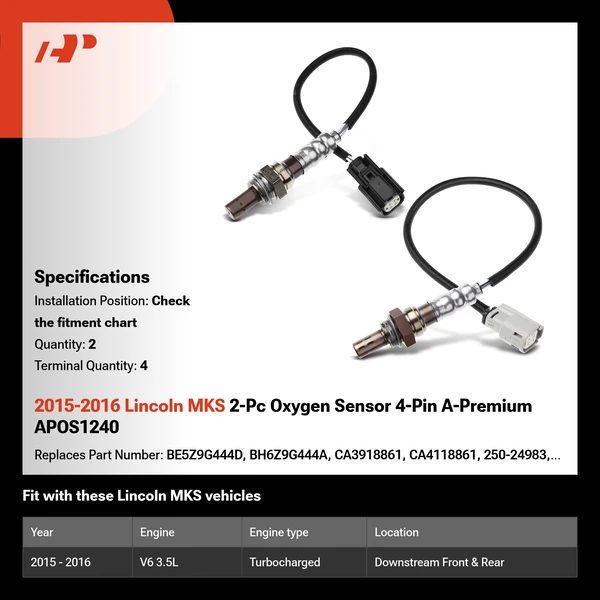 2015-2016 Lincoln MKS 2-Pc Oxygen Sensor 4-Pin A-Premium APOS1240