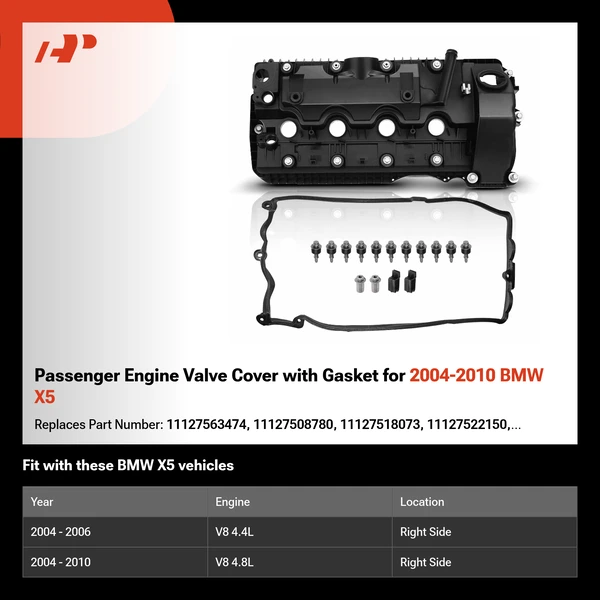Passenger Engine Valve Cover with Gasket for 2004-2010 BMW X5