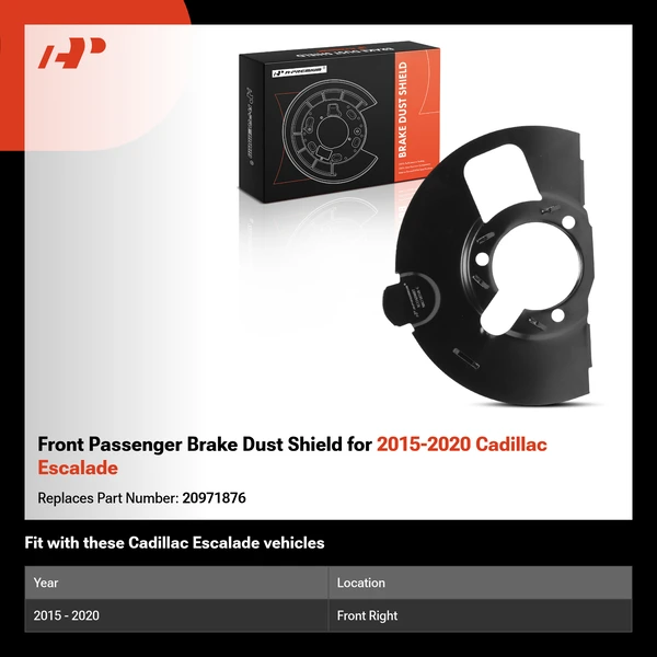 Front Passenger Brake Dust Shield for 2015-2020 Cadillac Escalade