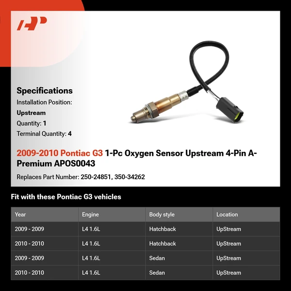 2009-2010 Pontiac G3 1-Pc Oxygen Sensor Upstream 4-Pin A-Premium APOS0043