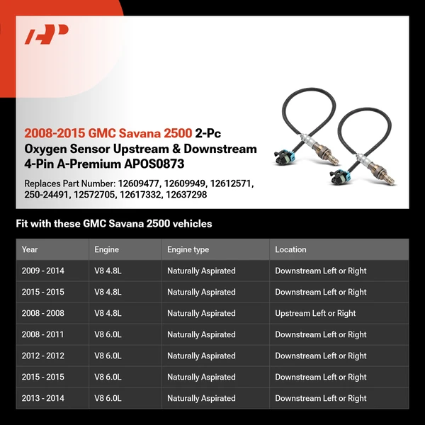 2008-2015 GMC Savana 2500 2-Pc Oxygen Sensor Upstream & Downstream 4-Pin A-Premium APOS0873