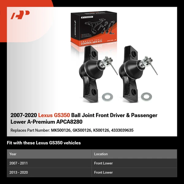 2007-2020 Lexus GS350 Ball Joint Front Driver & Passenger Lower A-Premium APCA8280