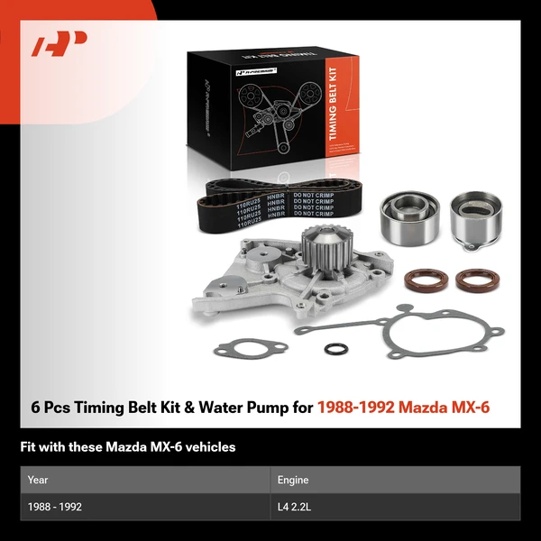 6 Pcs Timing Belt Kit & Water Pump for 1988-1992 Mazda MX-6