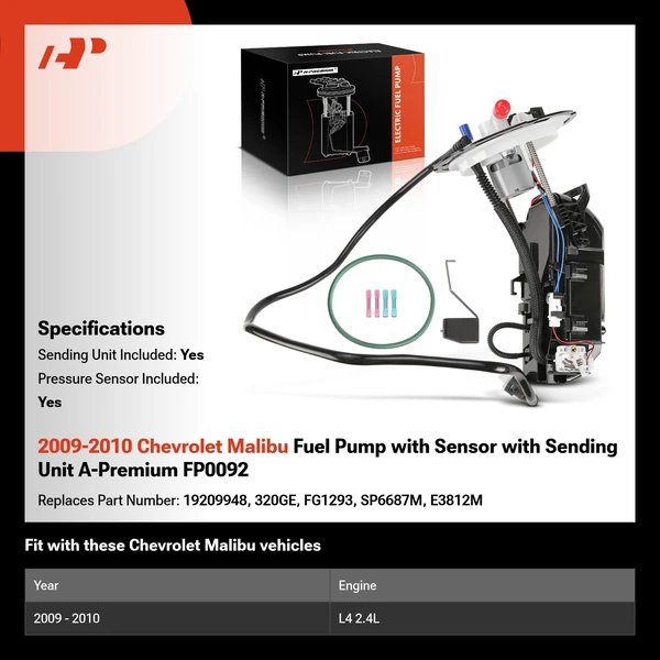 2009-2010 Chevrolet Malibu Fuel Pump with Sensor with Sending Unit A-Premium FP0092