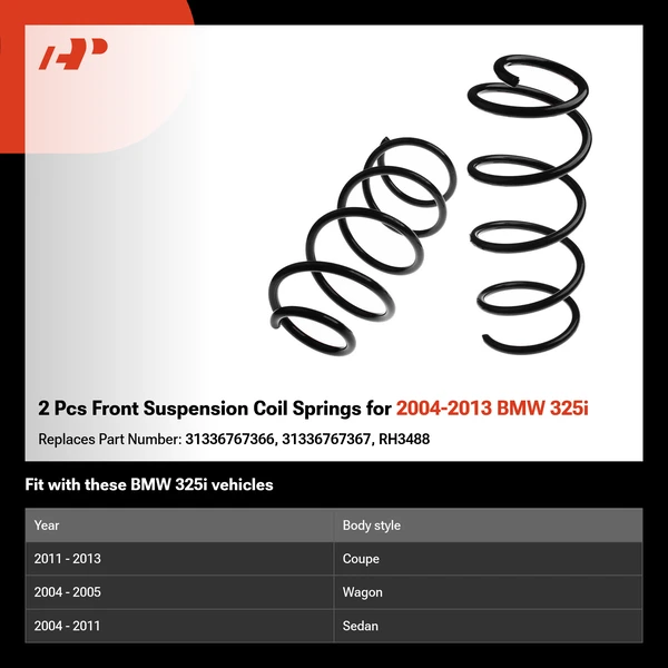 2 Pcs Front Suspension Coil Springs for 2004-2013 BMW 325i