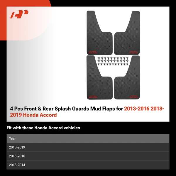 4 Pcs Front & Rear Splash Guards Mud Flaps for 2013-2016 2018-2019 Honda Accord