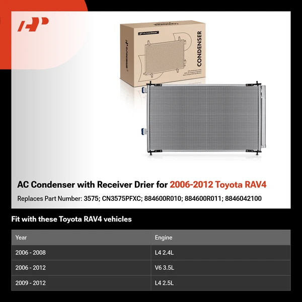 AC Condenser with Receiver Drier for 2006-2012 Toyota RAV4