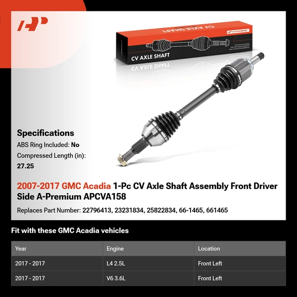 2007-2017 GMC Acadia 1-Pc CV Axle Shaft Assembly Front Driver Side A-Premium APCVA158