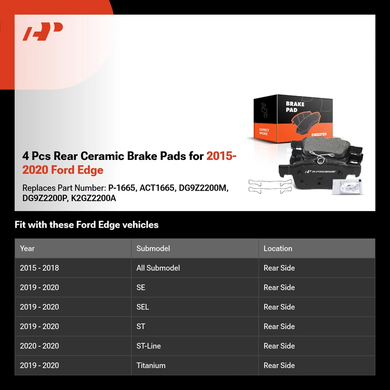 4 Pcs Rear Ceramic Brake Pads for 2015-2020 Ford Edge