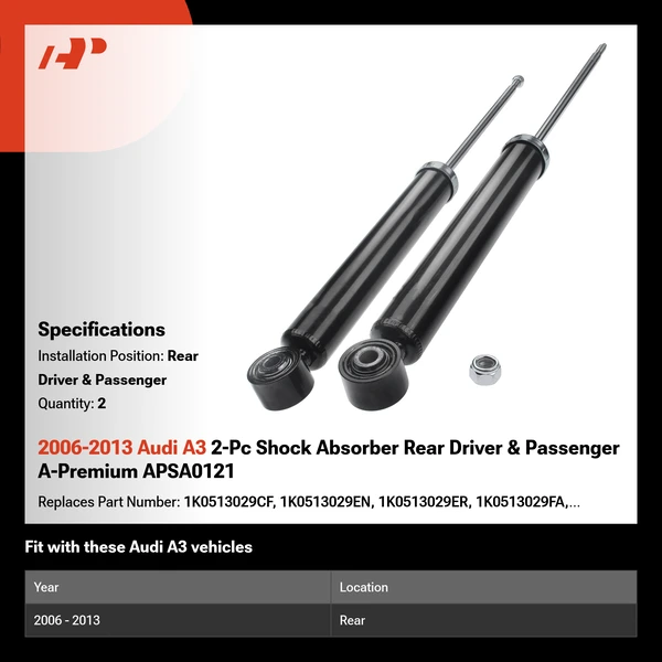 2006-2013 Audi A3 2-Pc Shock Absorber Rear Driver & Passenger A-Premium APSA0121