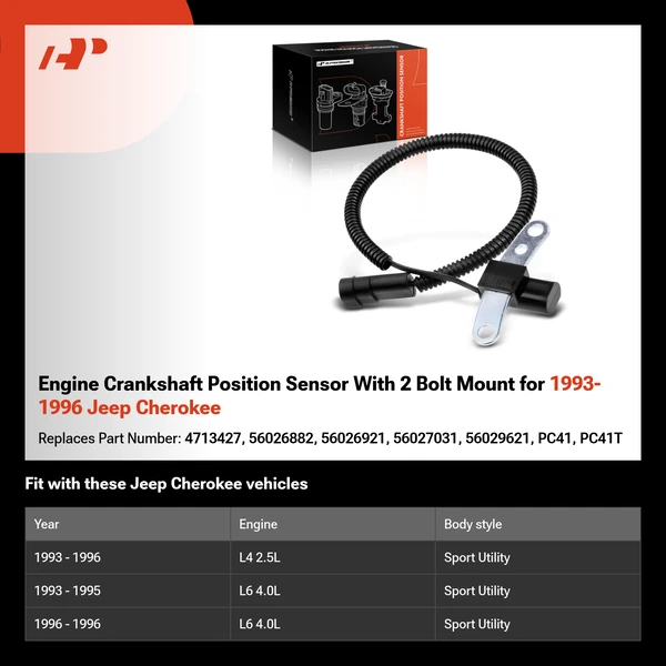 Engine Crankshaft Position Sensor With 2 Bolt Mount for 1993-1996 Jeep Cherokee