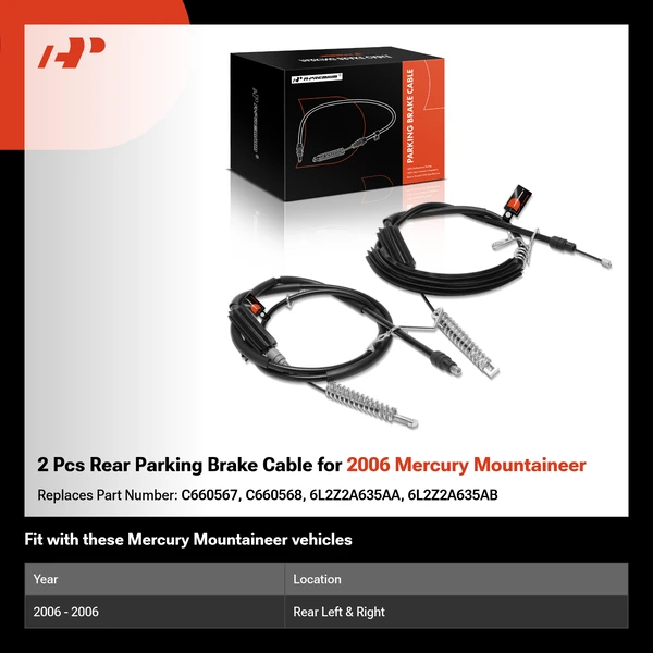 2 Pcs Rear Parking Brake Cable for 2006 Mercury Mountaineer