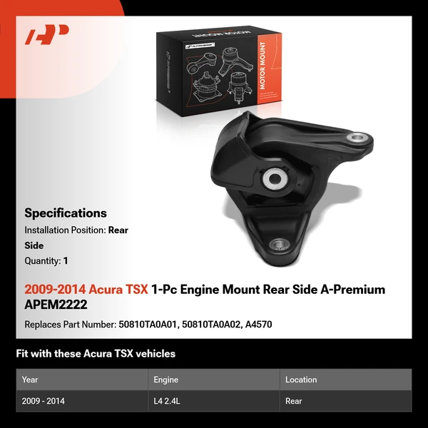 2009-2014 Acura TSX 1-Pc Engine Mount Rear Side A-Premium APEM2222