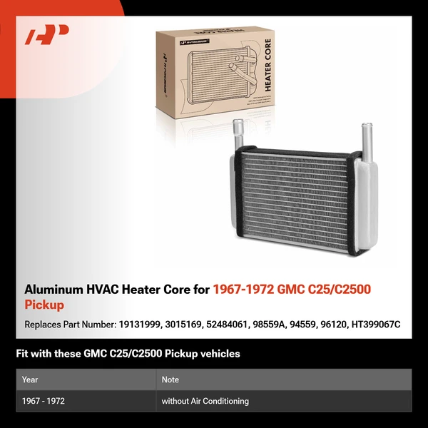Aluminum HVAC Heater Core for 1967-1972 GMC C25/C2500 Pickup
