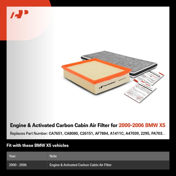 Engine & Activated Carbon Cabin Air Filter for 2000-2006 BMW X5