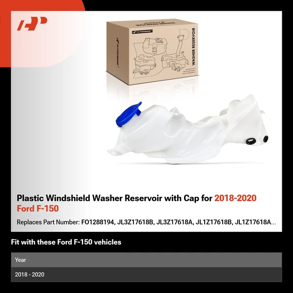 Plastic Windshield Washer Reservoir with Cap for 2018-2020 Ford F-150