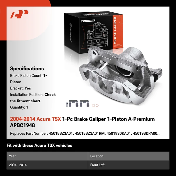 2004-2014 Acura TSX 1-Pc Brake Caliper 1-Piston A-Premium APBC1948