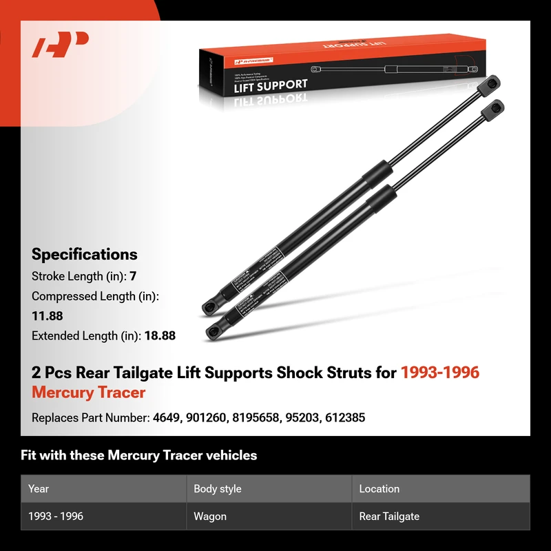 2 Pcs Rear Tailgate Lift Supports Shock Struts for 1993-1996 Mercury Tracer