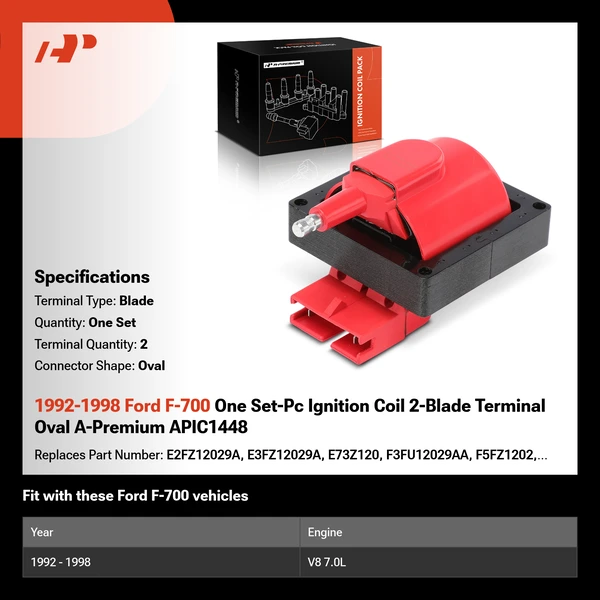 1992-1998 Ford F-700 One Set-Pc Ignition Coil 2-Blade Terminal Oval A-Premium APIC1448