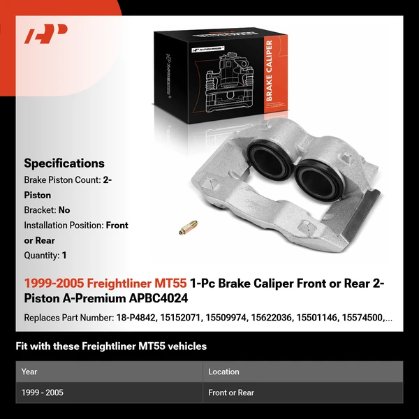 1999-2005 Freightliner MT55 1-Pc Brake Caliper Front or Rear 2-Piston A-Premium APBC4024