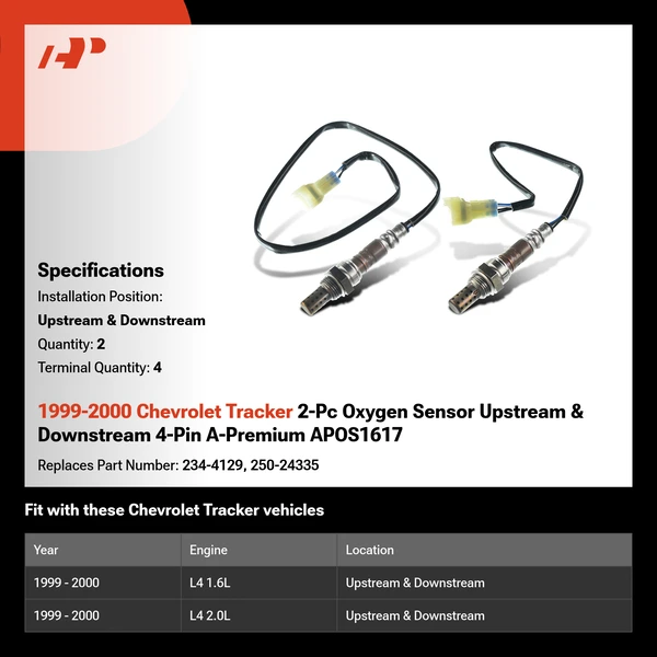 1999-2000 Chevrolet Tracker 2-Pc Oxygen Sensor Upstream & Downstream 4-Pin A-Premium APOS1617