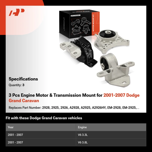 3 Pcs Engine Motor & Transmission Mount for 2001-2007 Dodge Grand Caravan