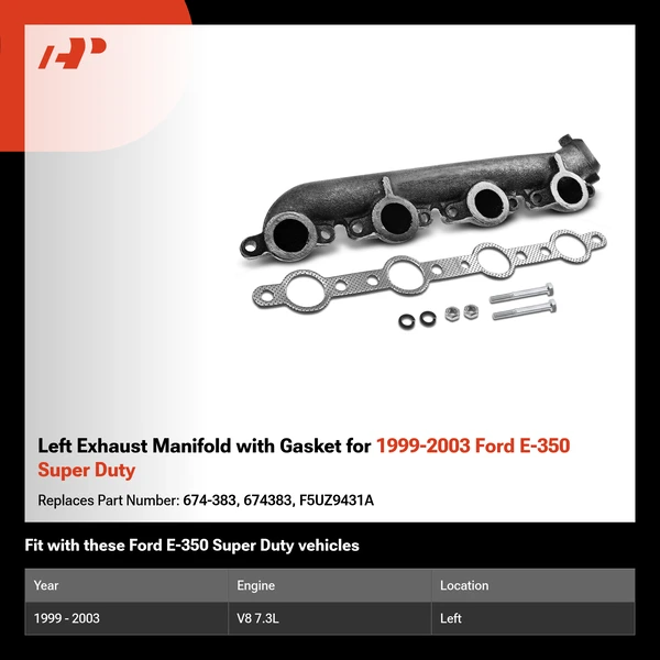 Left Exhaust Manifold with Gasket for 1999-2003 Ford E-350 Super Duty