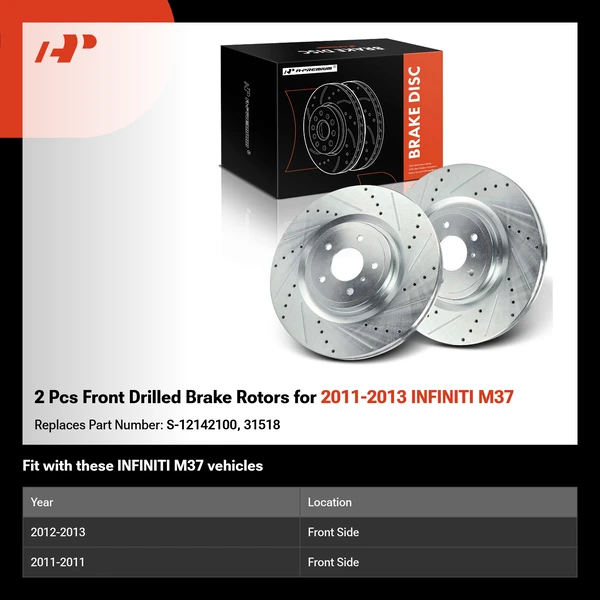 2 Pcs Front Drilled Brake Rotors for 2011-2013 INFINITI M37