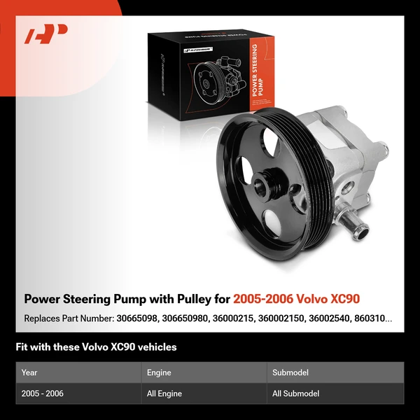 Power Steering Pump with Pulley for 2005-2006 Volvo XC90