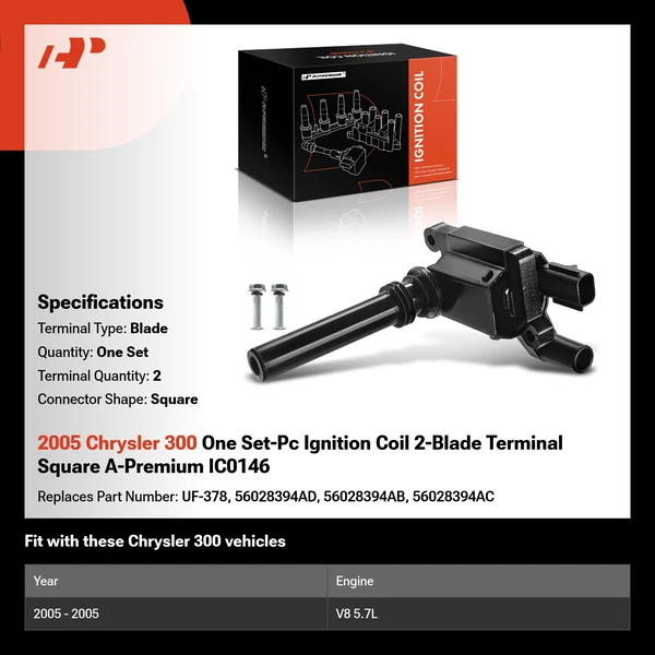 2005 Chrysler 300 One Set-Pc Ignition Coil 2-Blade Terminal Square A-Premium IC0146