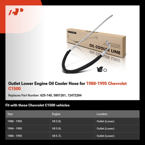 Outlet Lower Engine Oil Cooler Hose for 1988-1995 Chevrolet C1500