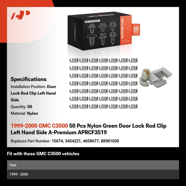 1999-2000 GMC C3500 50 Pcs Nylon Green Door Lock Rod Clip Left Hand Side A-Premium APRCF3519