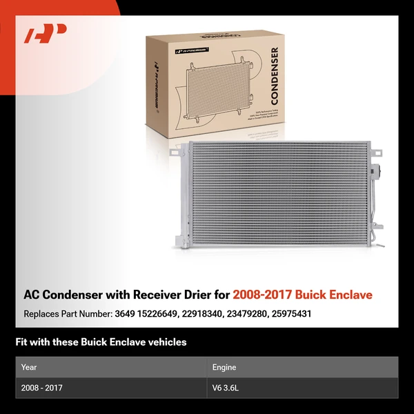 AC Condenser with Receiver Drier for 2008-2017 Buick Enclave