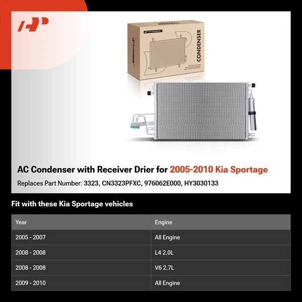 AC Condenser with Receiver Drier for 2005-2010 Kia Sportage