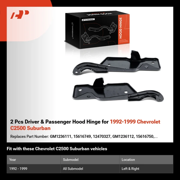 2 Pcs Driver & Passenger Hood Hinge for 1992-1999 Chevrolet C2500 Suburban