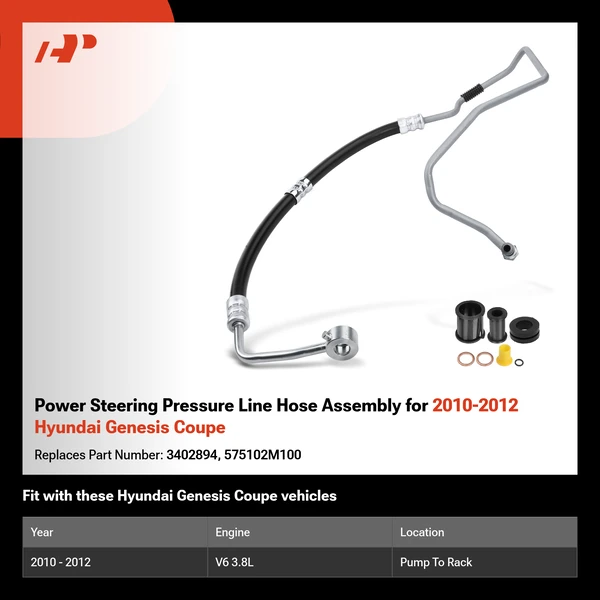 Power Steering Pressure Line Hose Assembly for 2010-2012 Hyundai Genesis Coupe
