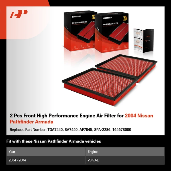 2 Pcs Front High Performance Engine Air Filter for 2004 Nissan Pathfinder Armada
