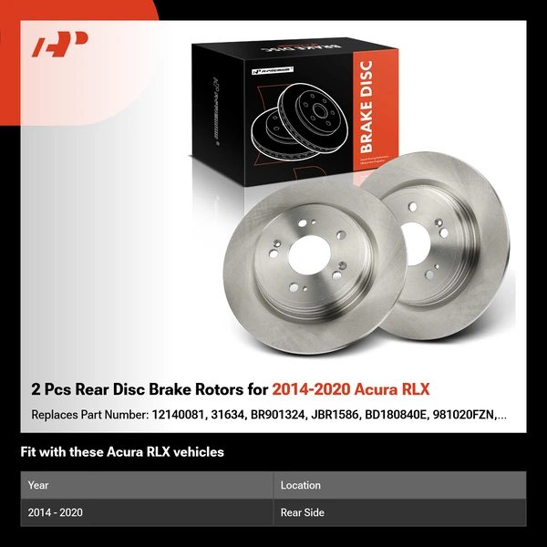 2 Pcs Rear Disc Brake Rotors for 2014-2020 Acura RLX
