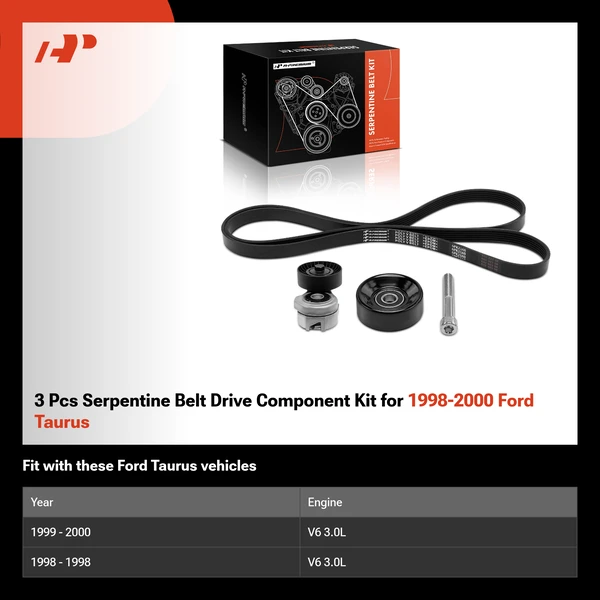 3 Pcs Serpentine Belt Drive Component Kit for 1998-2000 Ford Taurus