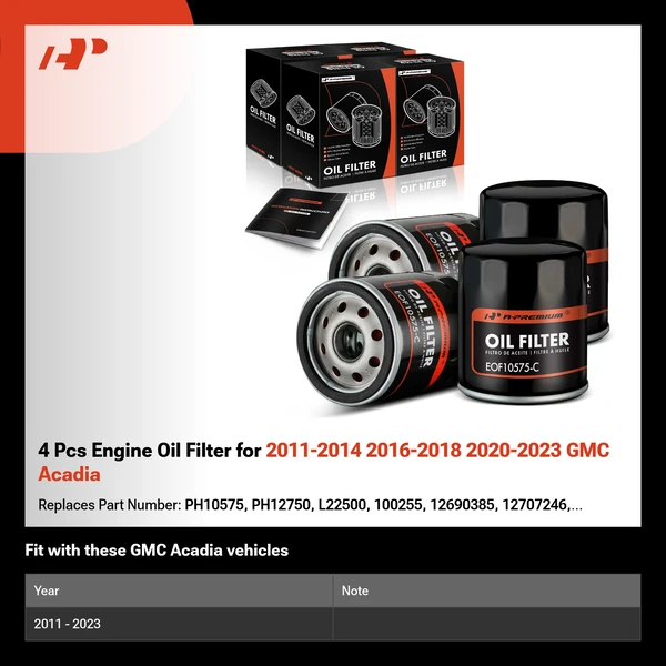 4 Pcs Engine Oil Filter for 2011-2014 2016-2018 2020-2023 GMC Acadia