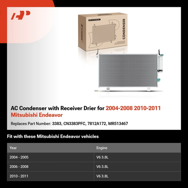 AC Condenser with Receiver Drier for 2004-2008 2010-2011 Mitsubishi Endeavor