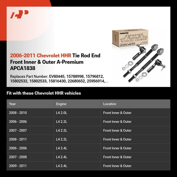 2006-2011 Chevrolet HHR Tie Rod End Front Inner & Outer A-Premium APCA1838